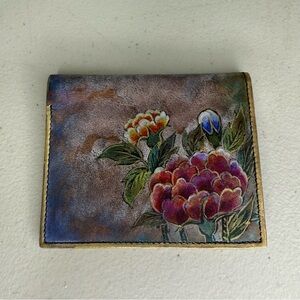 NEW Jane Yoo Leather Vintage Floral Women's Wallet 4.5”x4”